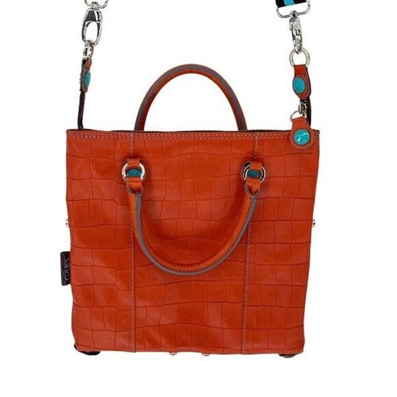 Gabs Womens Leather Textured Reptile Pattern Convertible Crossbody Orange Medium - Picture 1 of 11